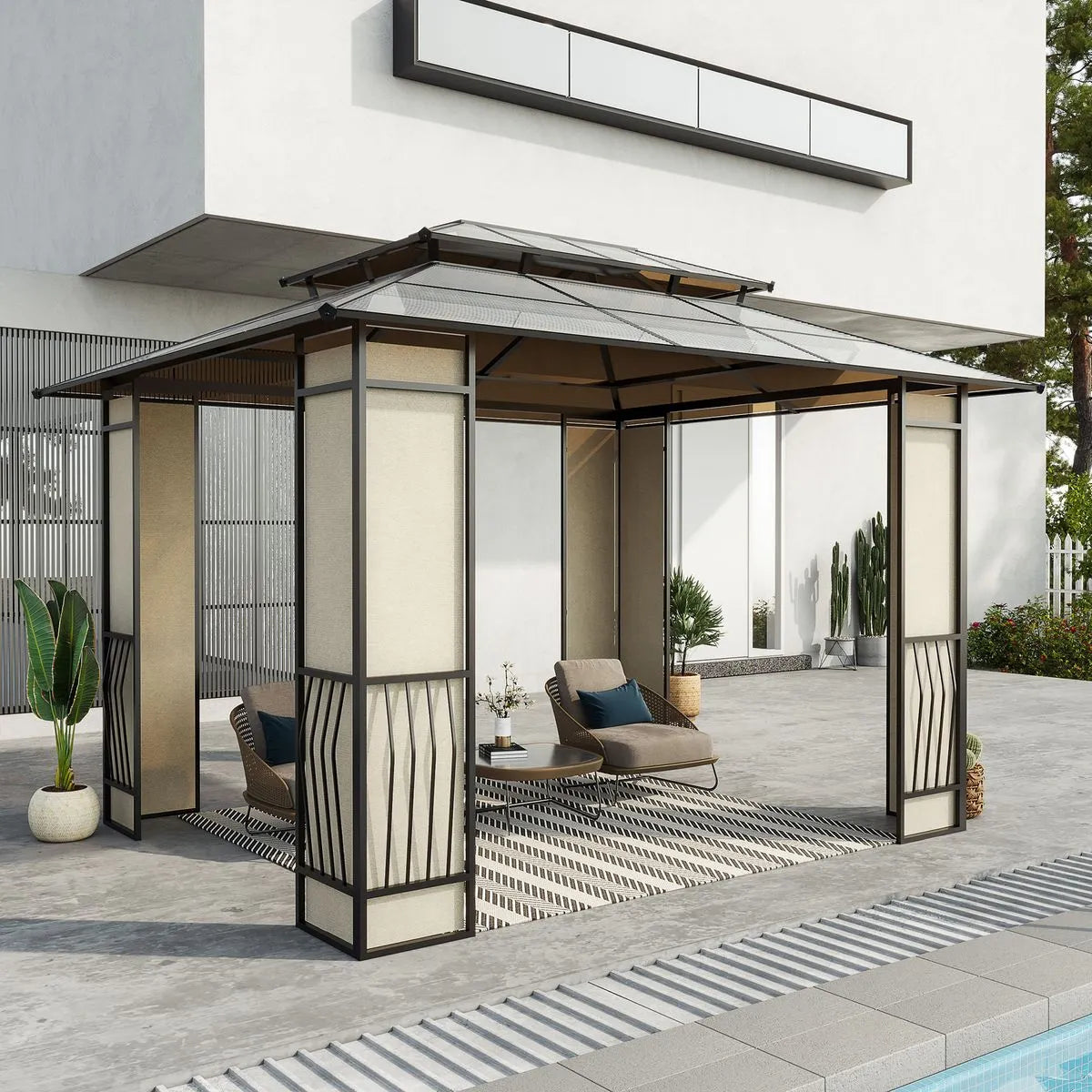 Cenador Almanzor Outsunny techo doble marrón 275x365x300 cm