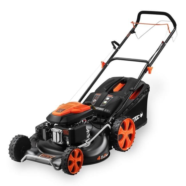 FUXTEC RM5396 autopropulsado gasolina 4 tiempos motor gasolina 196cc – anchura de corte 53 cm 196cc – función mulching