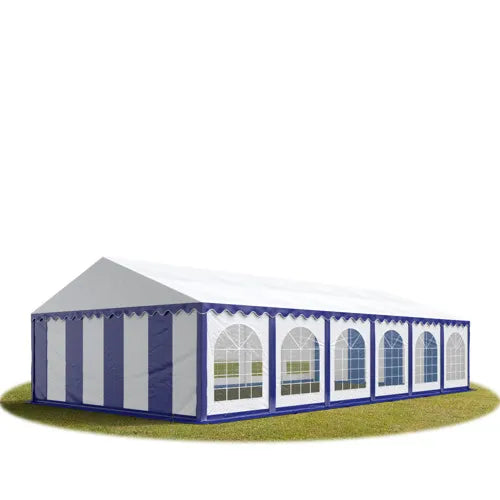 Carpa para fiestas, PVC 750, 6x12 m con base reforzada, azul-blanco
