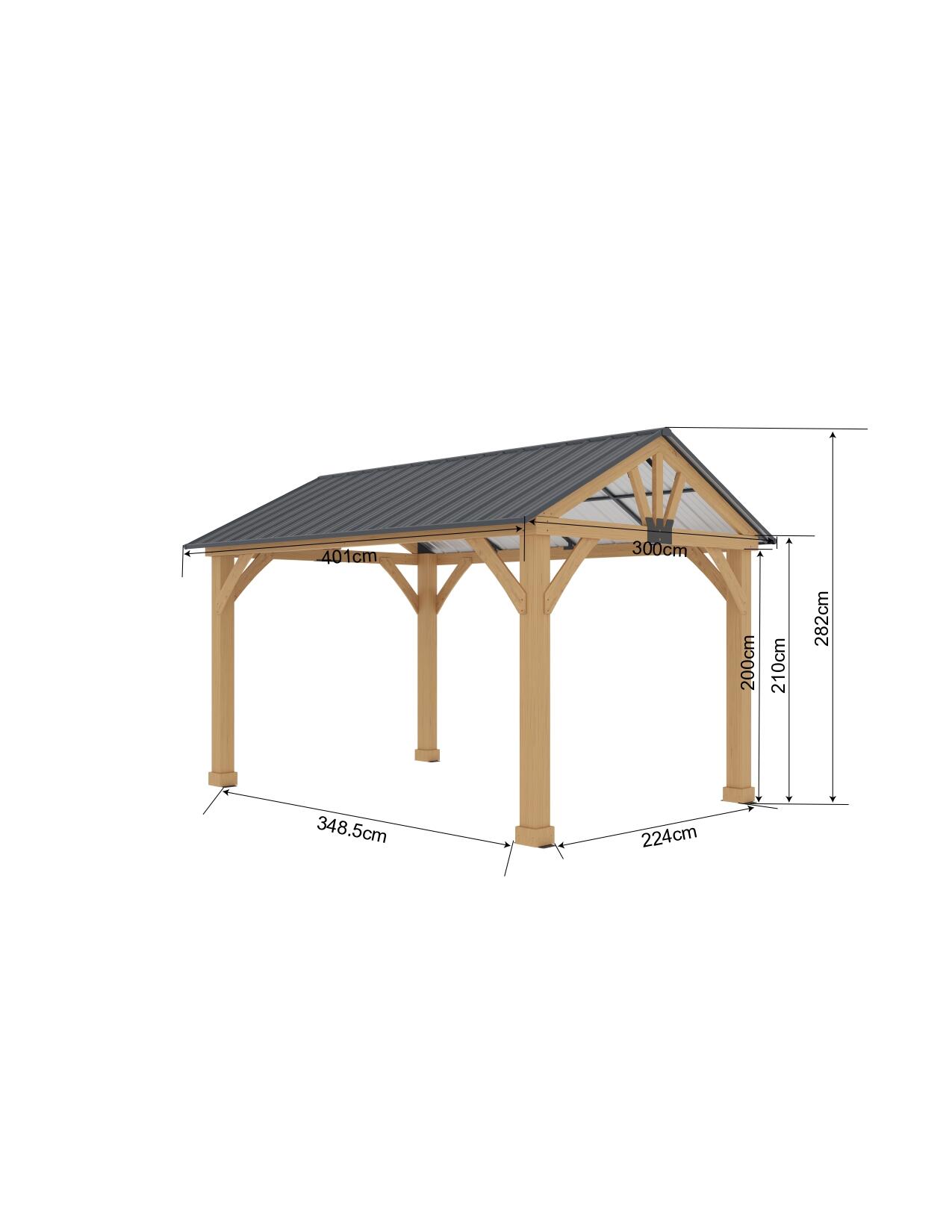 Pérgola de madera Fenix marrón de 11,9 m2 y 401 x 300 cm