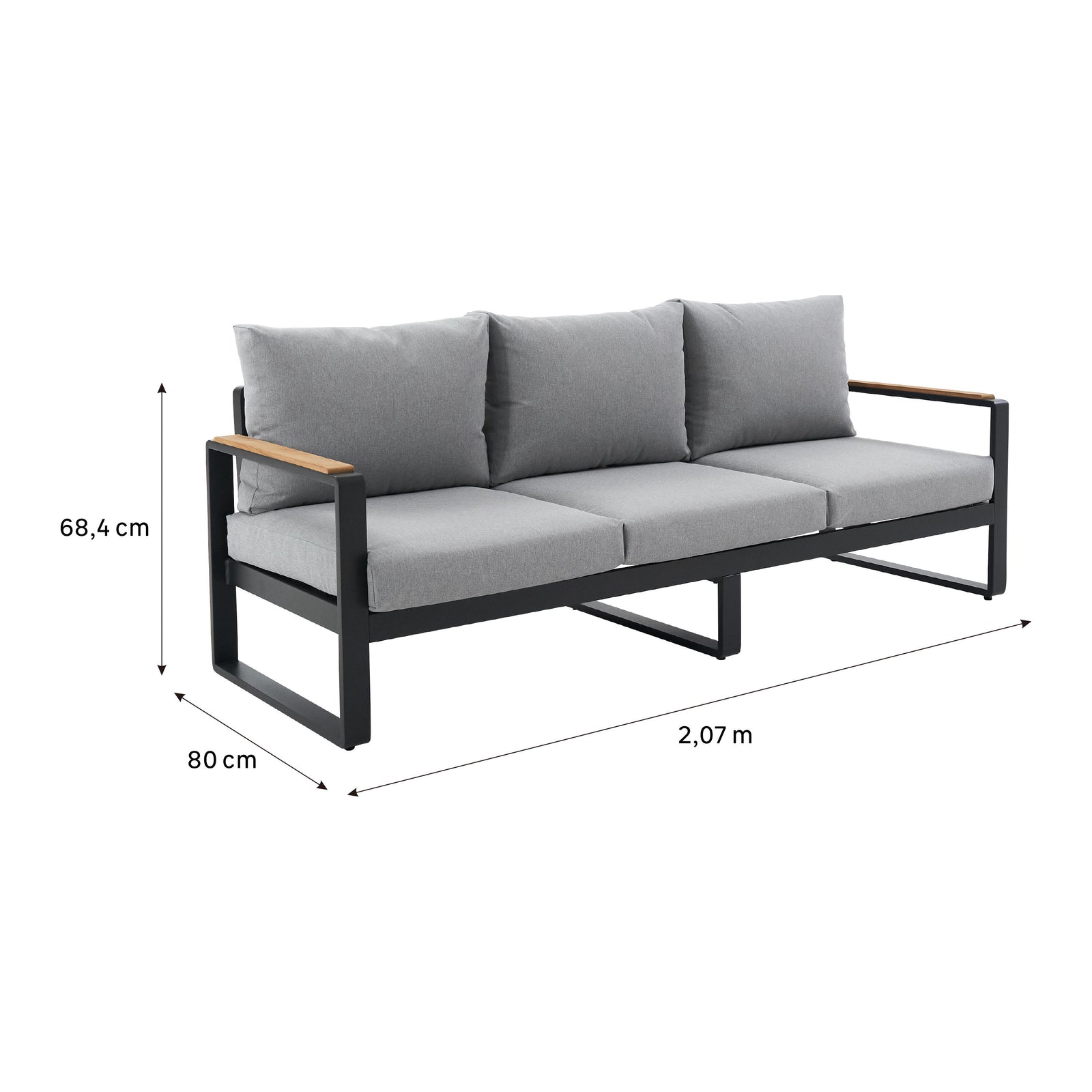 Sofá de jardín con cojín de jardín de aluminio Persea gris