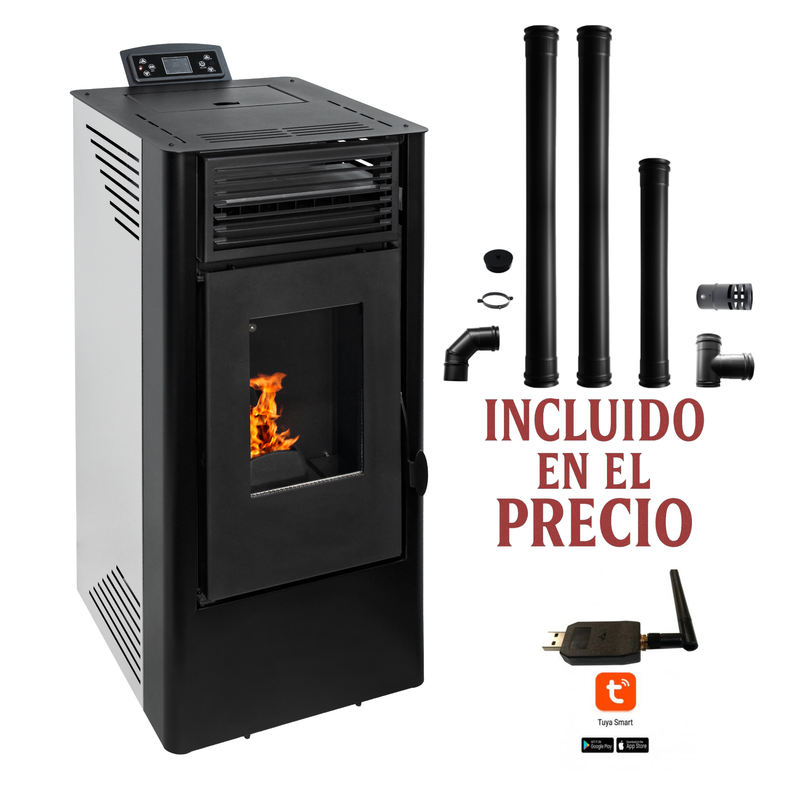 Estufa de Pellets Kit de Instalacion + Wifi incluido | 9 kW A+, Alto Rendimiento