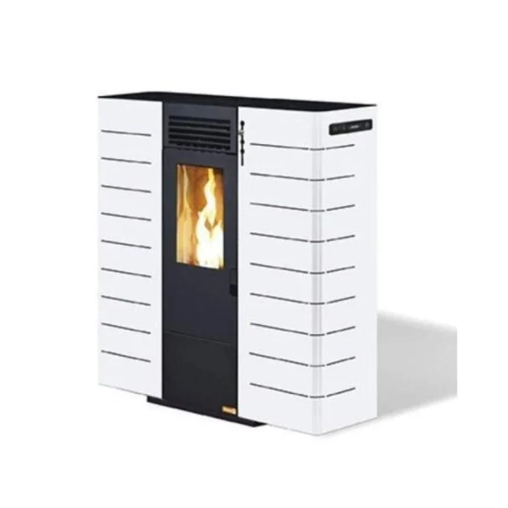 Estufa de Pellet Baeza Pyreias Pasillo 10kW Blanca, calefacción eficiente para espacios de hasta 90m². Con WiFi y Alexa