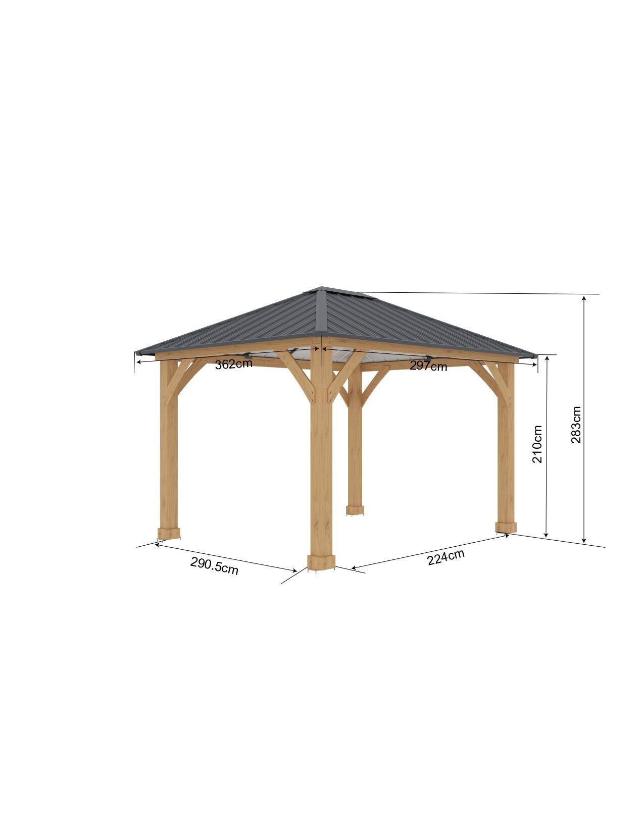 Pérgola de madera Tucson marrón de 10,72 m2 y 362 x 297 cm
