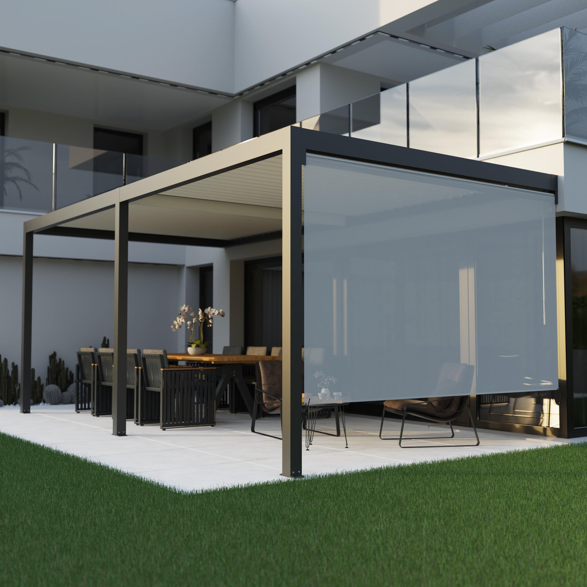 Toldo lateral pérgola Caleta mural de poliéster gris 298 x 298 cm