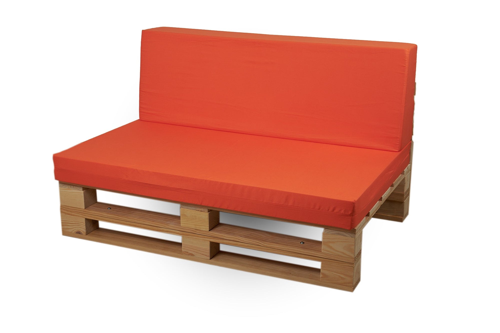 Conjunto Sofá de Palets + Cojines de tejido Microfibra (Asiento + Respaldo) - 120X60cm en color Naranja