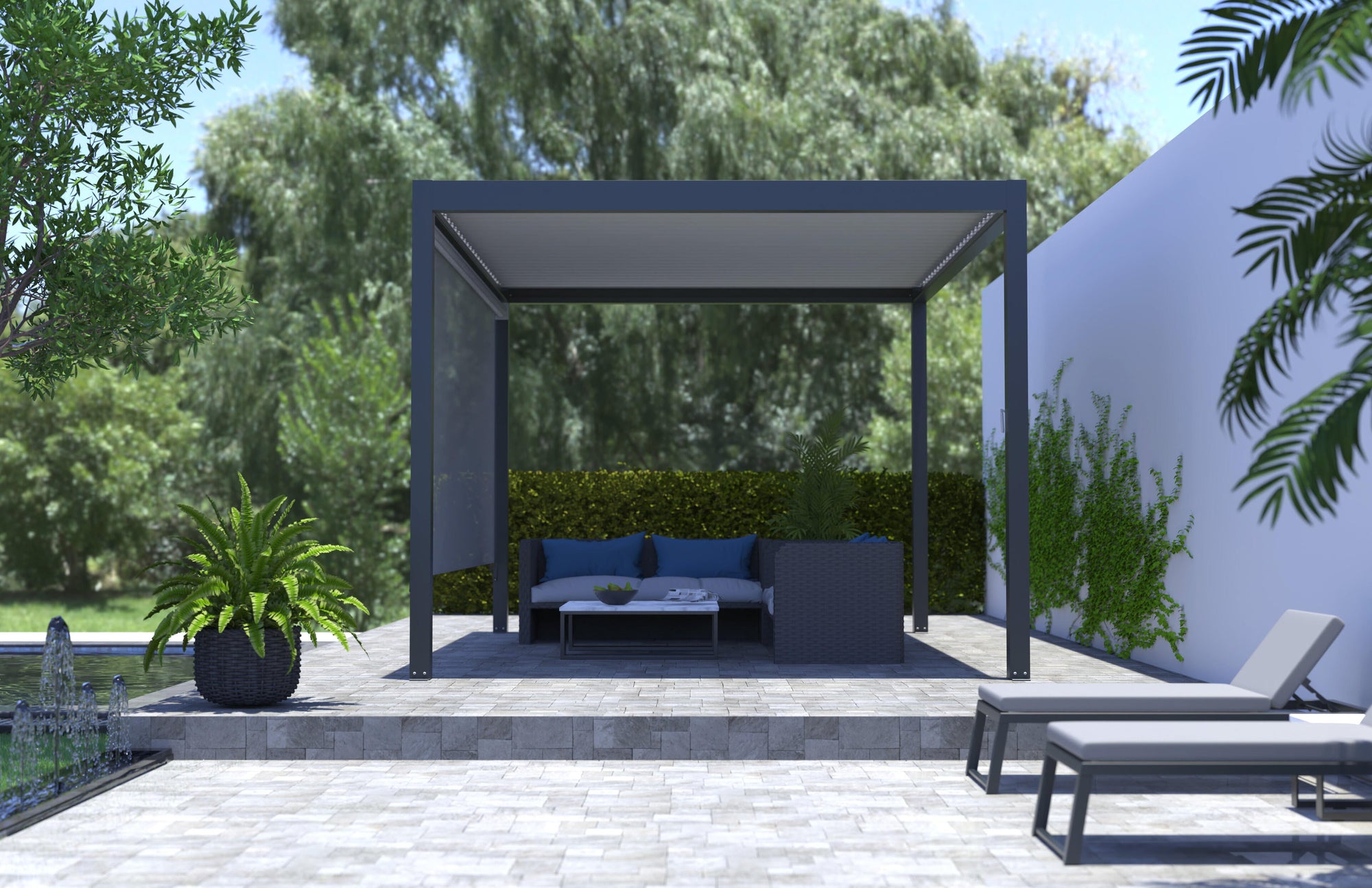 Toldo fachada pérgola Caleta de poliéster gris 393 x 393 cm