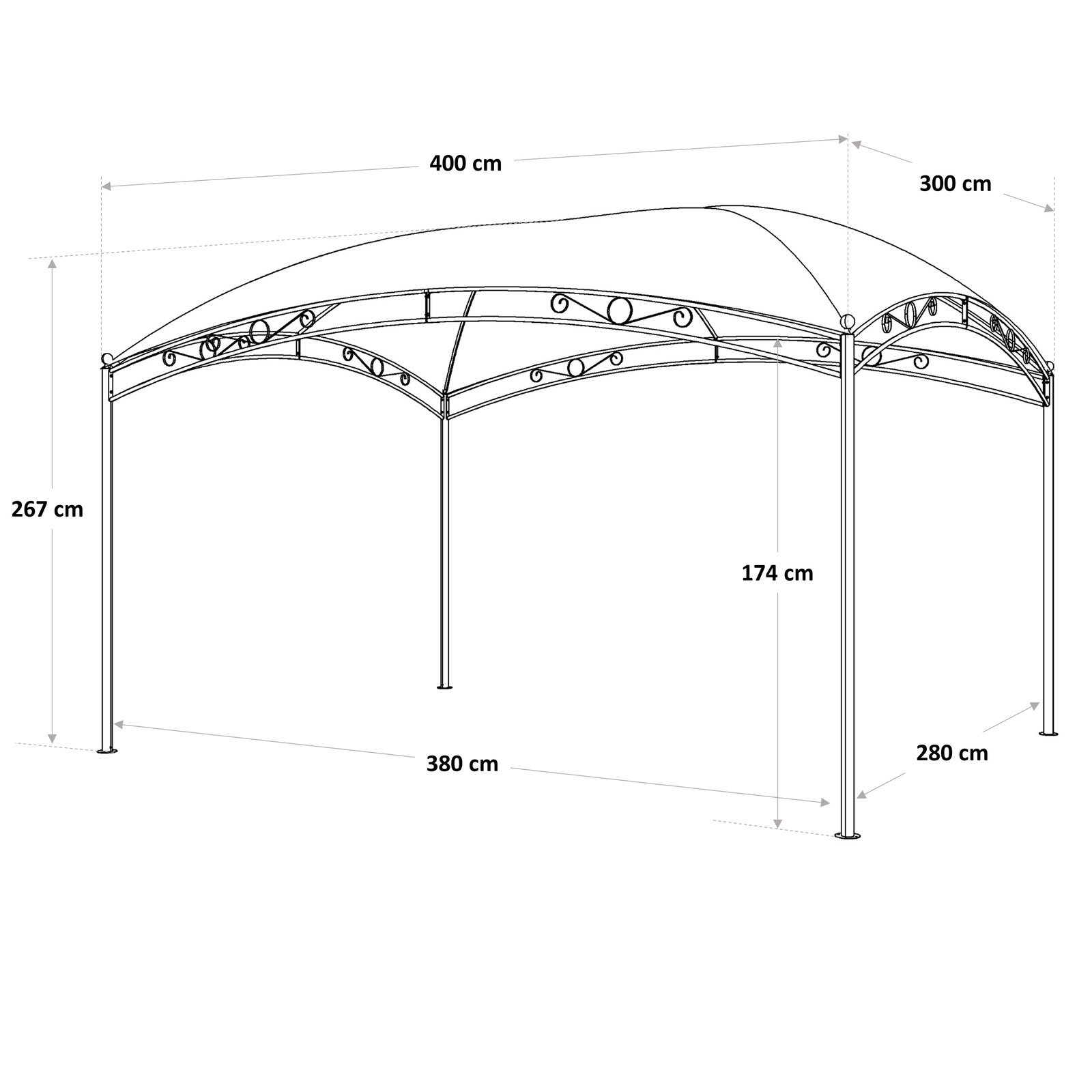 Cenador de acero Occo gris de 300x400 cm