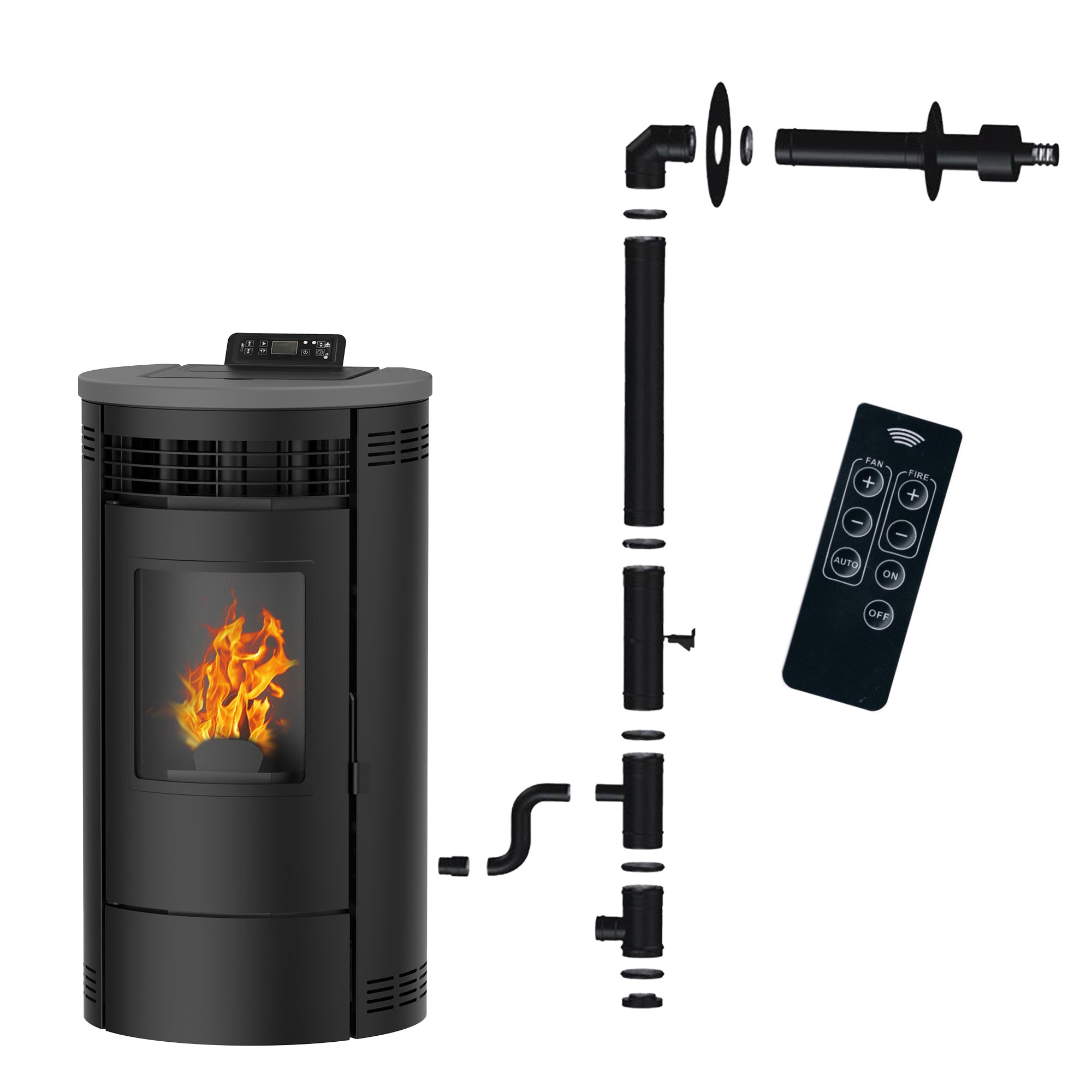 Estufa de pellets Flavia 9,5 kW Sannover Negro + Kit de instalación