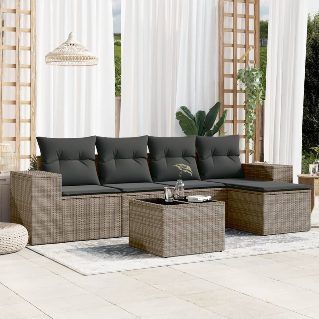 Set de muebles de jardín 6 pzas y cojines ratán sintético gris vidaXL