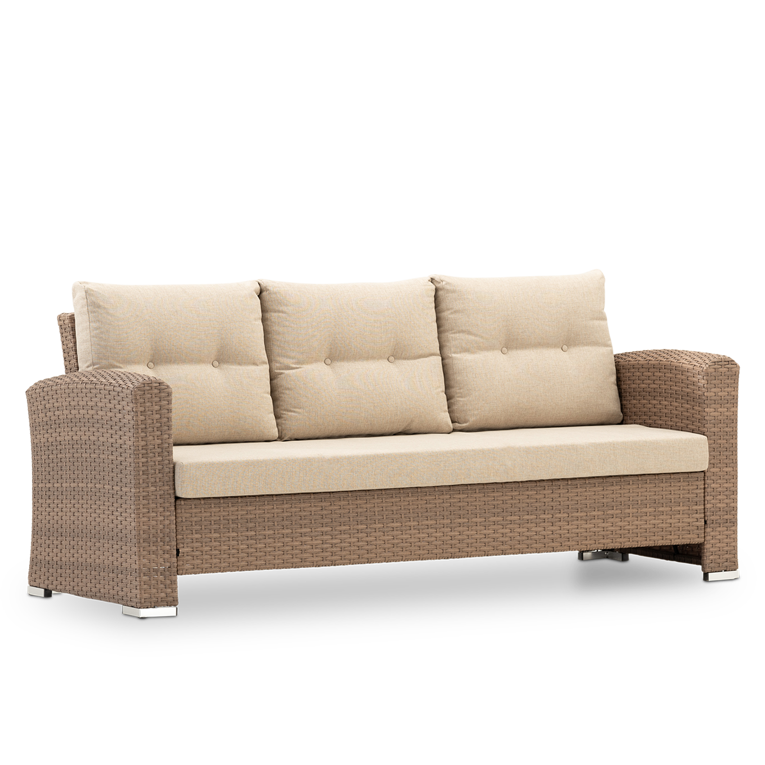 Sofá triple 3 plazas aluminio y ratán sintético con cojines - Bolonia