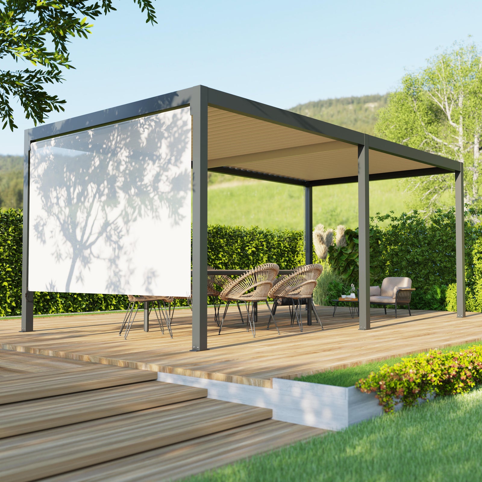 Toldo lateral pérgola Caleta de poliéster gris 288 x 288 cm