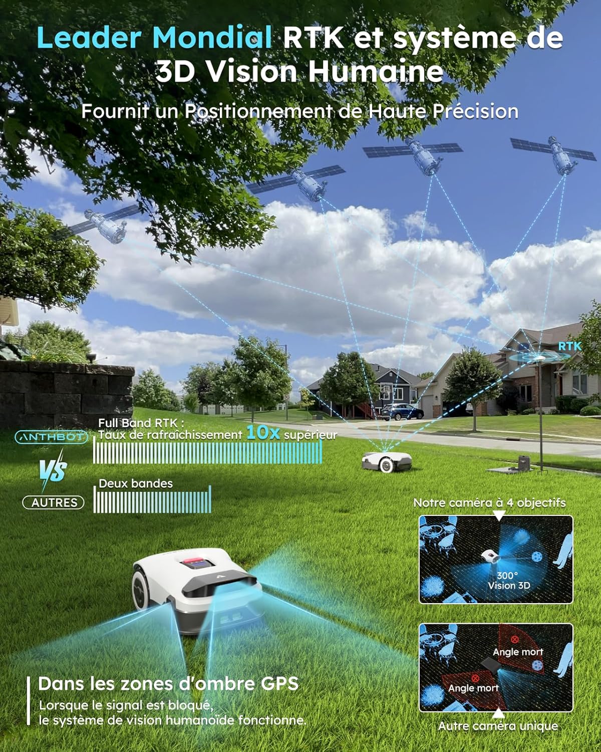 Robot Cortacésped Lawn Mower Sin Cable Perimetral MAX. 900m²,Full Band RTK & 4 Eyes 3D Vision,Gestión de 20+ Zonas,Obstáculos con IA,Redkey Genie 600