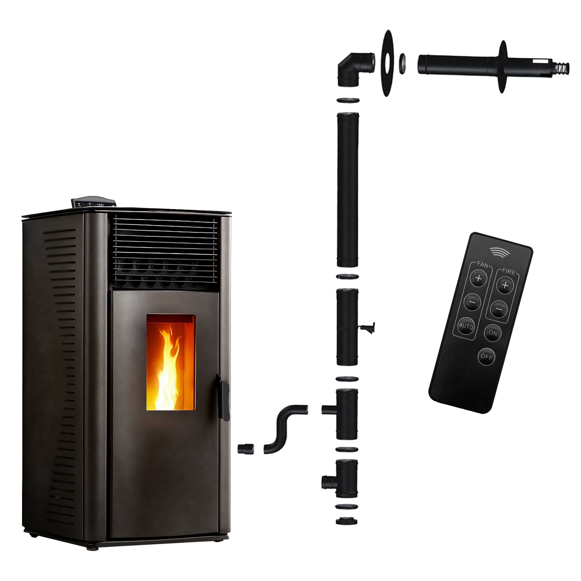 Estufa de pellets Anita 12 kW Negro Sannover + Kit de instalación completo