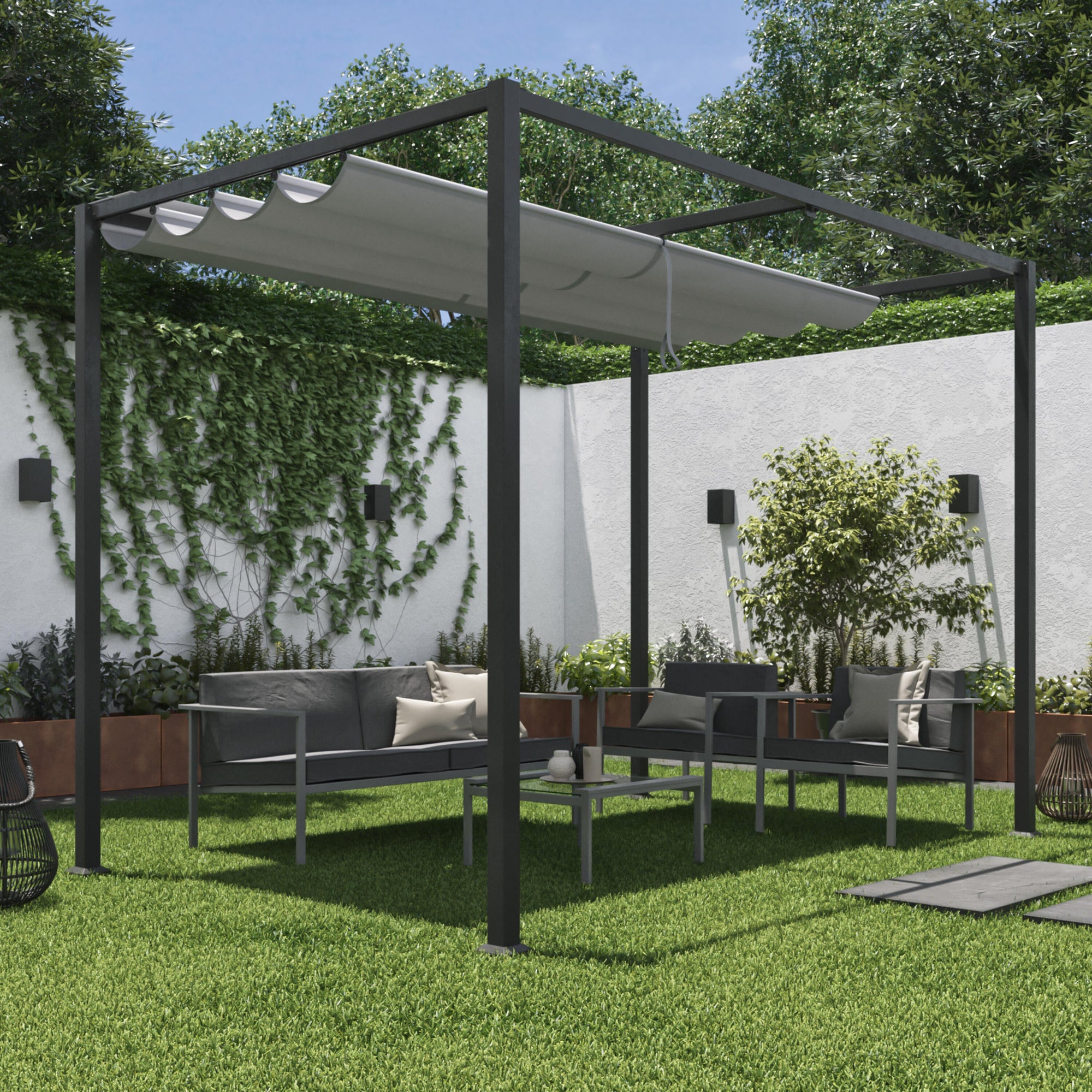 Toldo pérgola de poliéster NATERIAL Horali gris / plata de 289x187 cm
