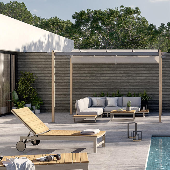 Pérgola de aluminio Naterial Omega de 282x400 cm efecto madera