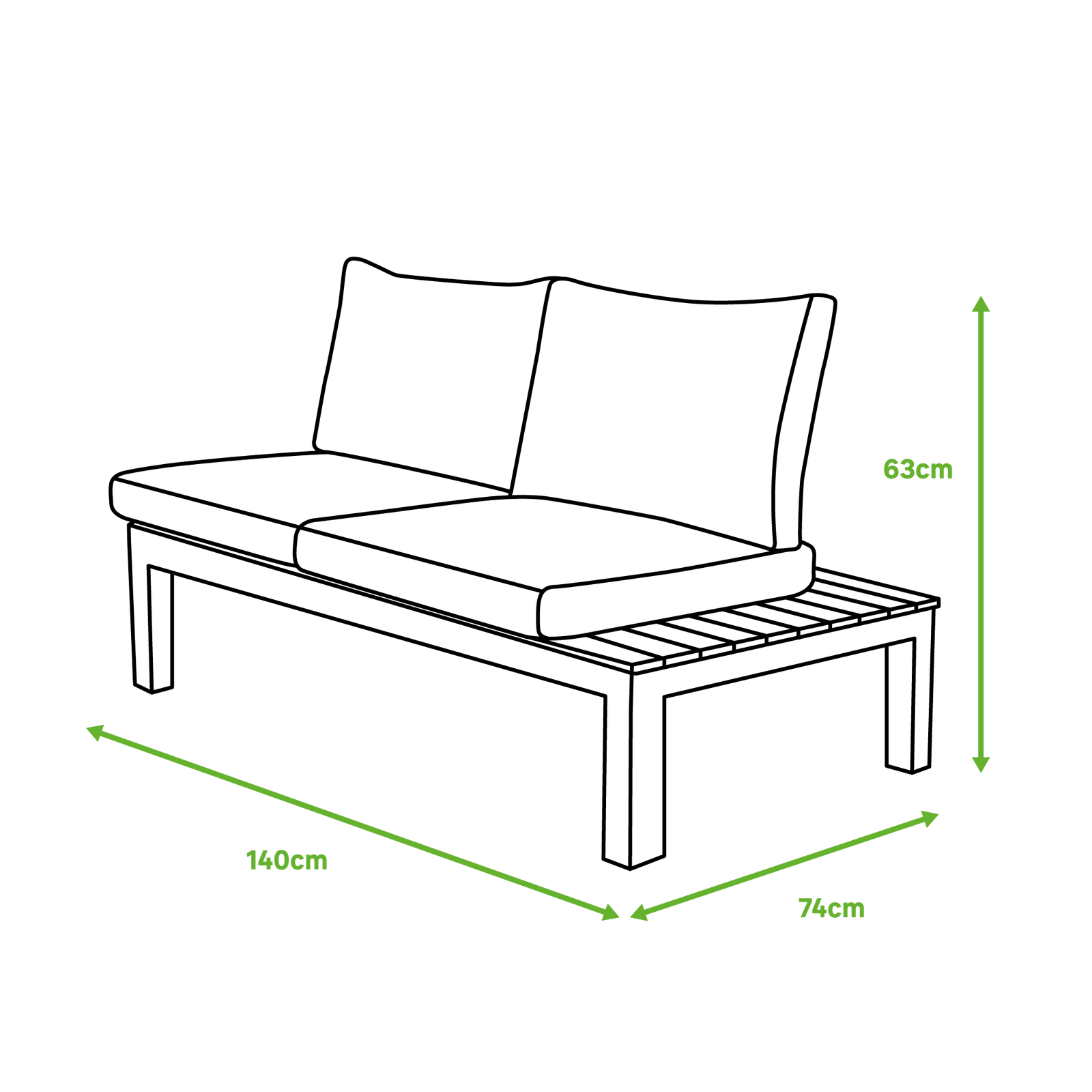 Sofá lateral de jardín de aluminio Little San Diego. Parte conjunto