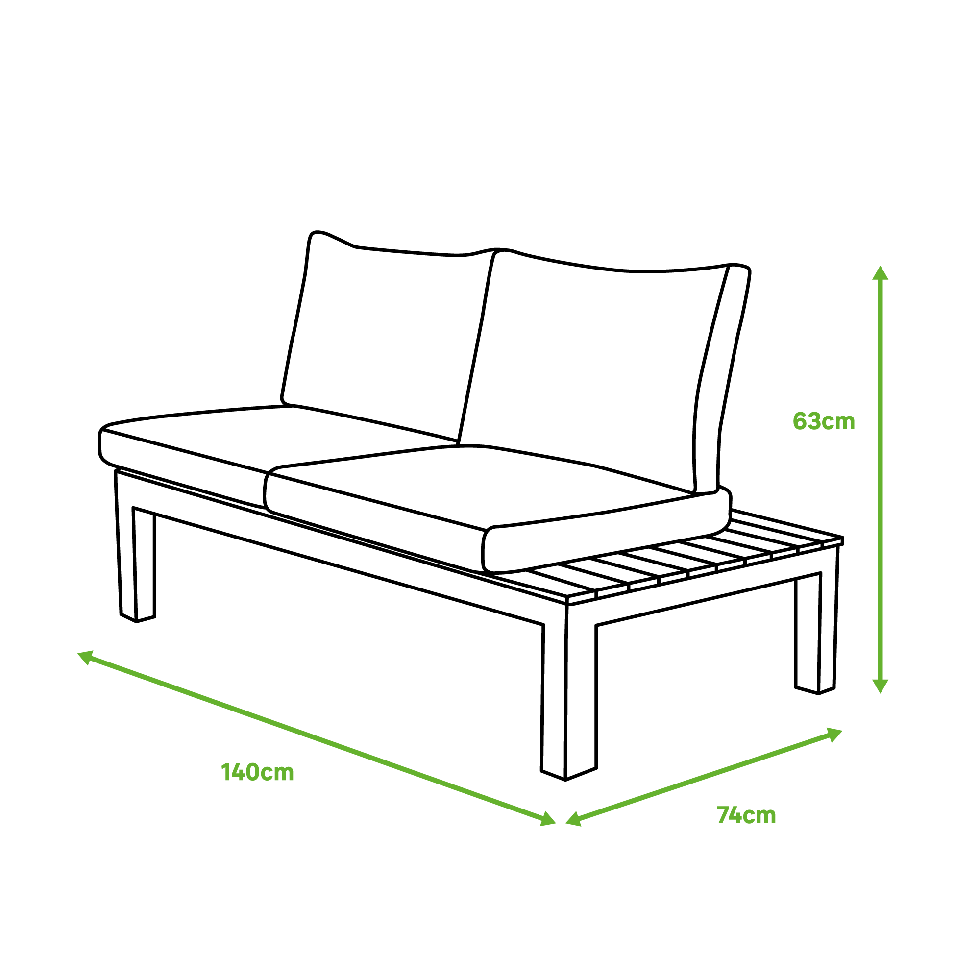 Sofá lateral de jardín de aluminio Little San Diego. Parte conjunto