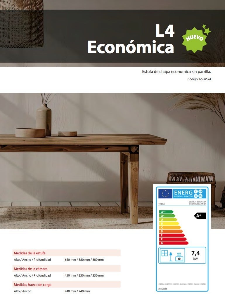THECA ESTUFA LEÑA CHAPA NEGRA L4 ECONOMICA SALIDA 120 mm.