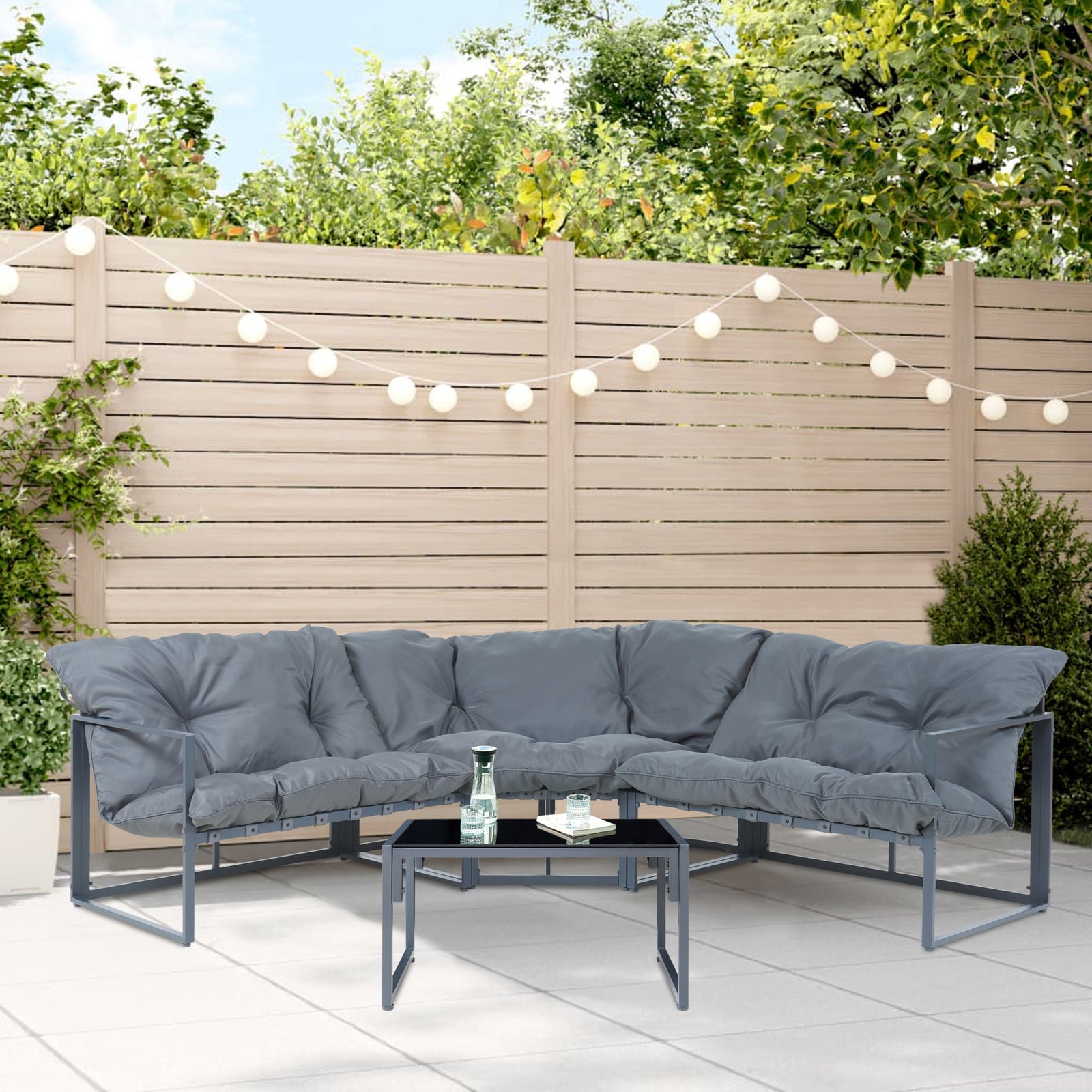 Conjunto de muebles de jardín Karg mesa y sofá modular - Gris oscuro [casa.pro]