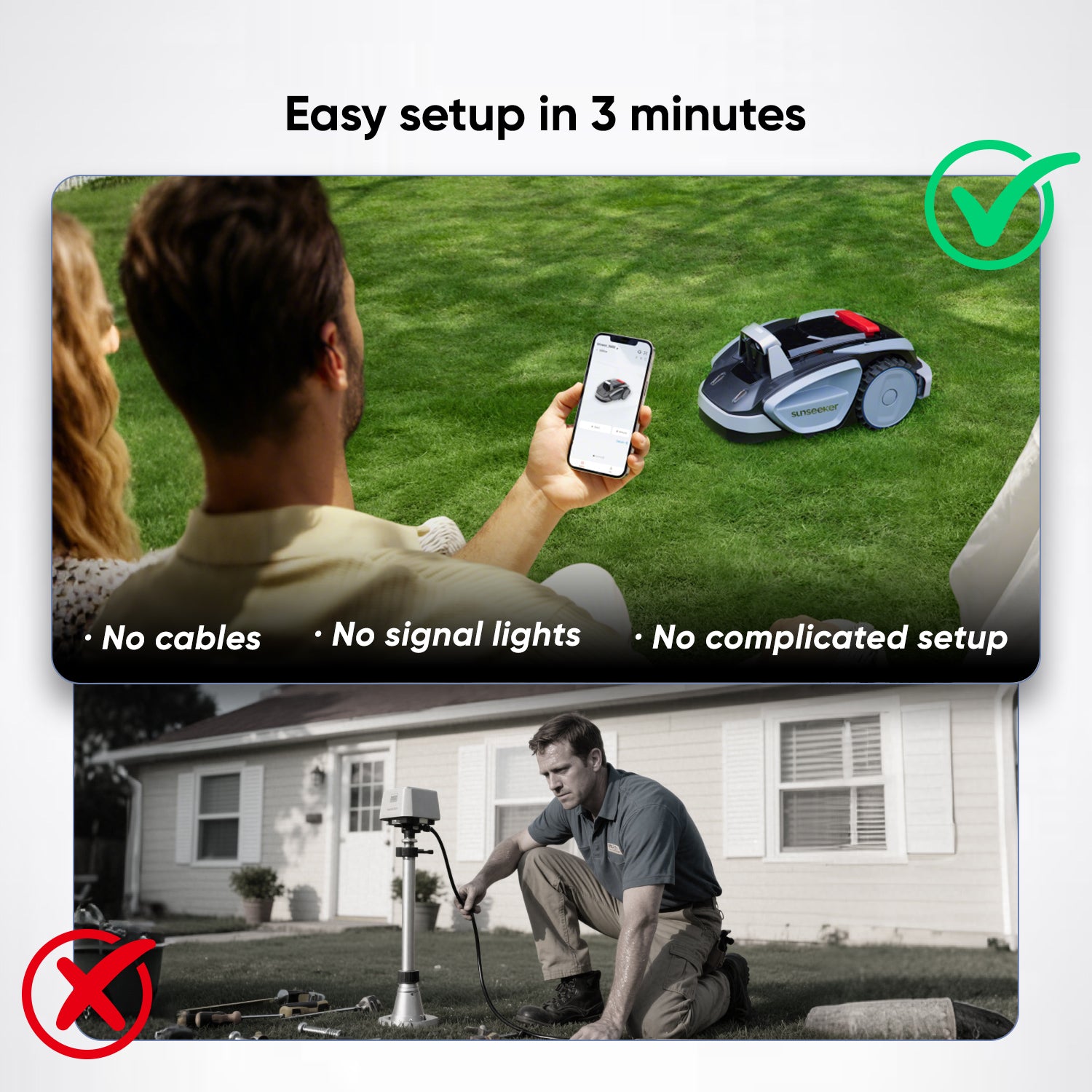 Sunseeker V3 Plus Robot Cortacésped 1.000 m² Sin Cable Perimetral, Visión IA + Sensores 3D, Evitacíón Inteligente, Pendiente Máx. 42%, Control por App