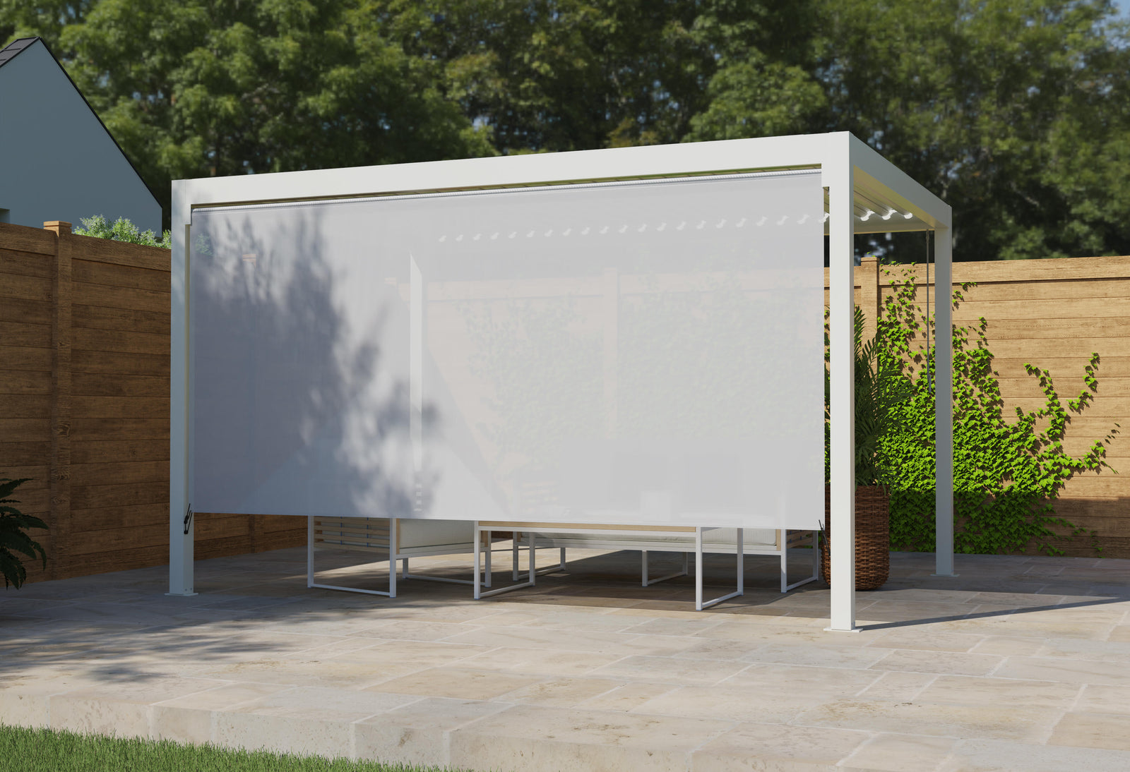 Toldo fachada pérgola Caleta de poliéster blanco 393 x 393 cm