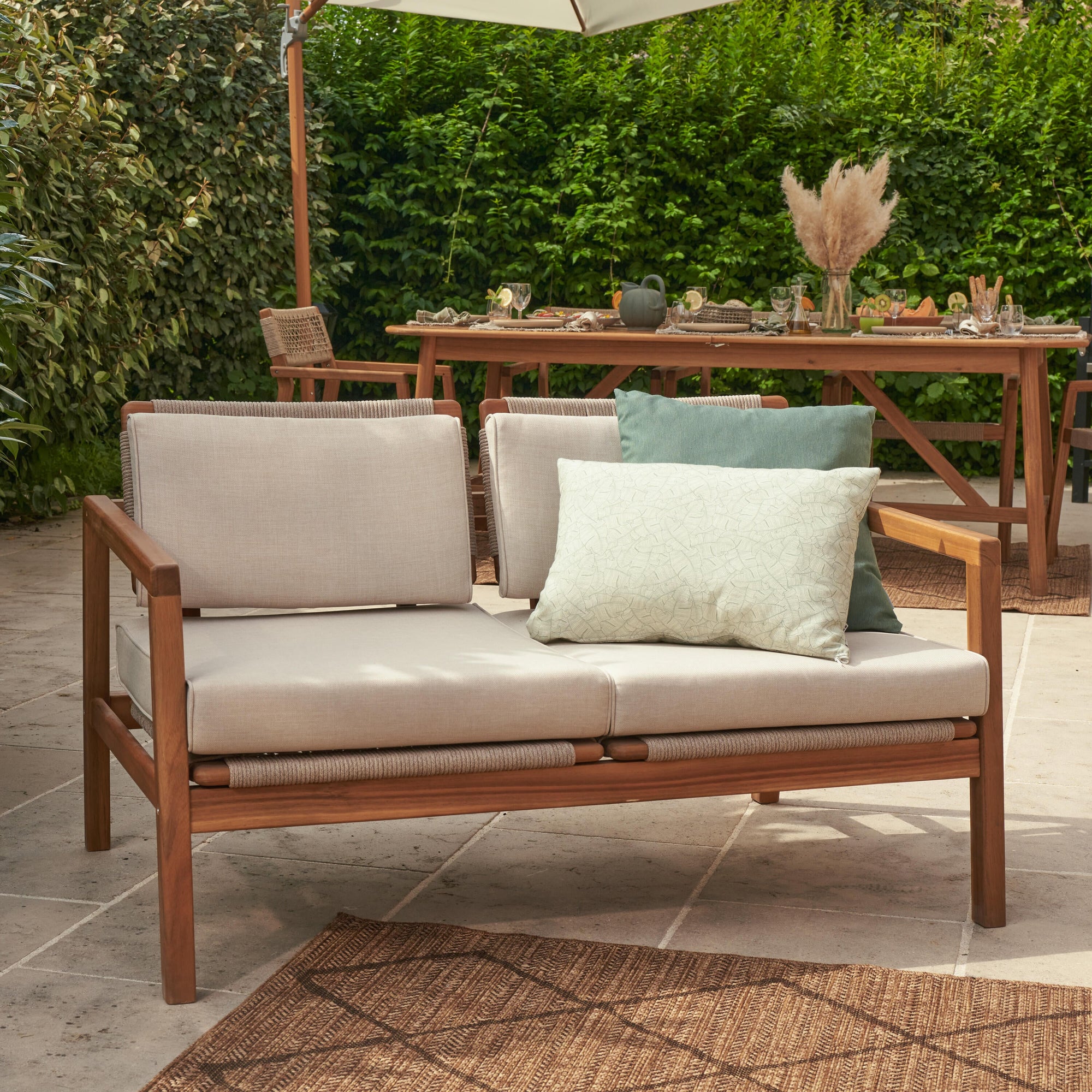 Sillón de jardín NATERIAL Oasis de acacia beige 2 plazas