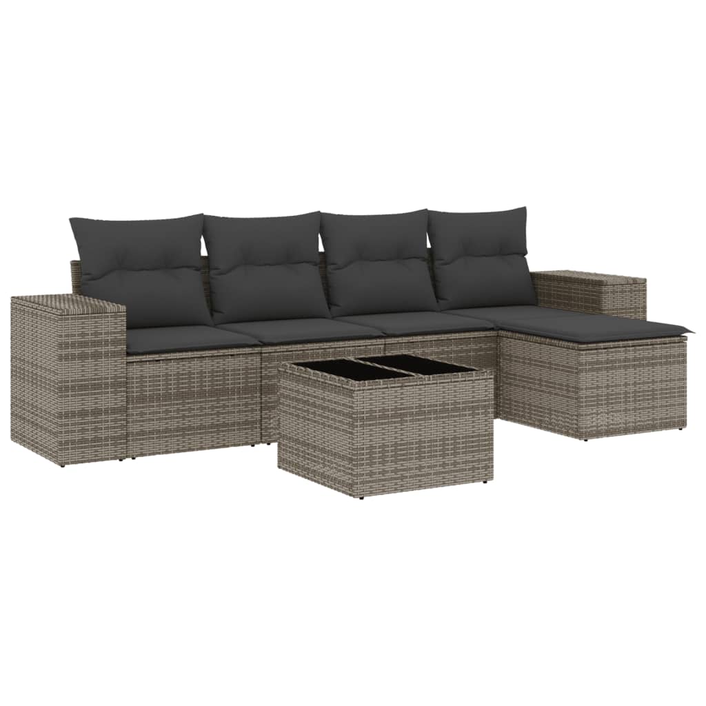 Set de muebles de jardín 6 pzas y cojines ratán sintético gris vidaXL