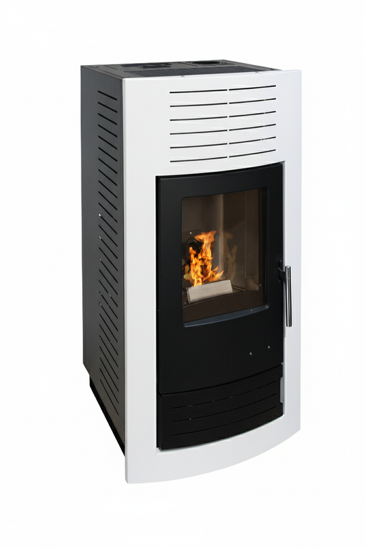 Estufa de Pellets KARMEK ONE BLANCO 7,54 kW -Kit instalacion incluida Calienta hasta 252&nbsp;m3, Doble Salida de Humos y Autolimpieza