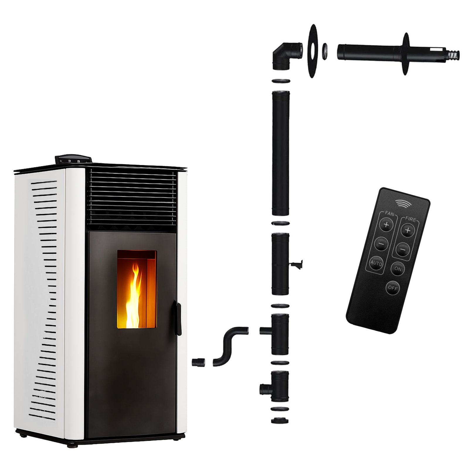 Estufa de pellets Anita 15 kW Blanco Sannover + Kit de instalación completo