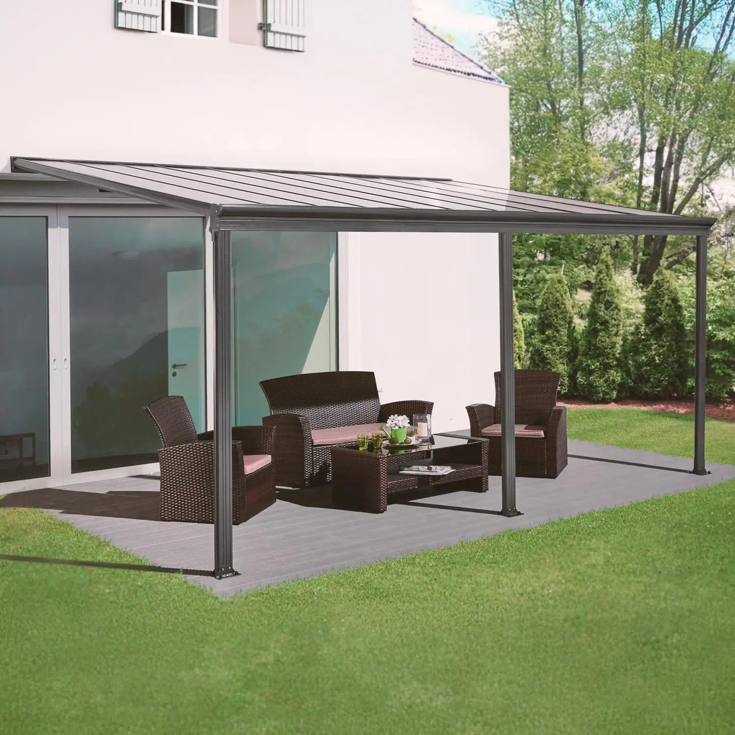 Pérgola 3x5m de aluminio con canalón