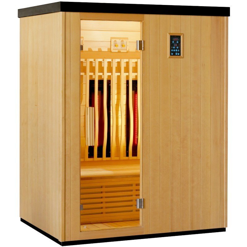 Sauna de infrarrojos con calentadores de carbono y espectro completo Vertical Black 2450W 3 asientos – SNÖ