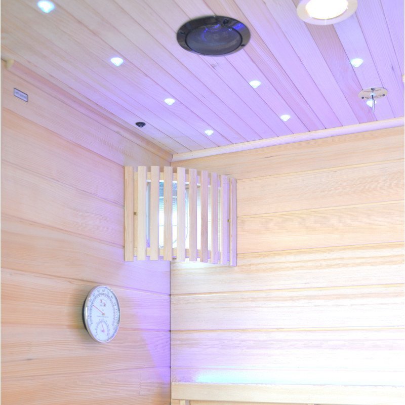 Sauna Híbrida LUXE 3 plazas Infrarrojos 2800W + estufa SAWO 6000W – SNÖ